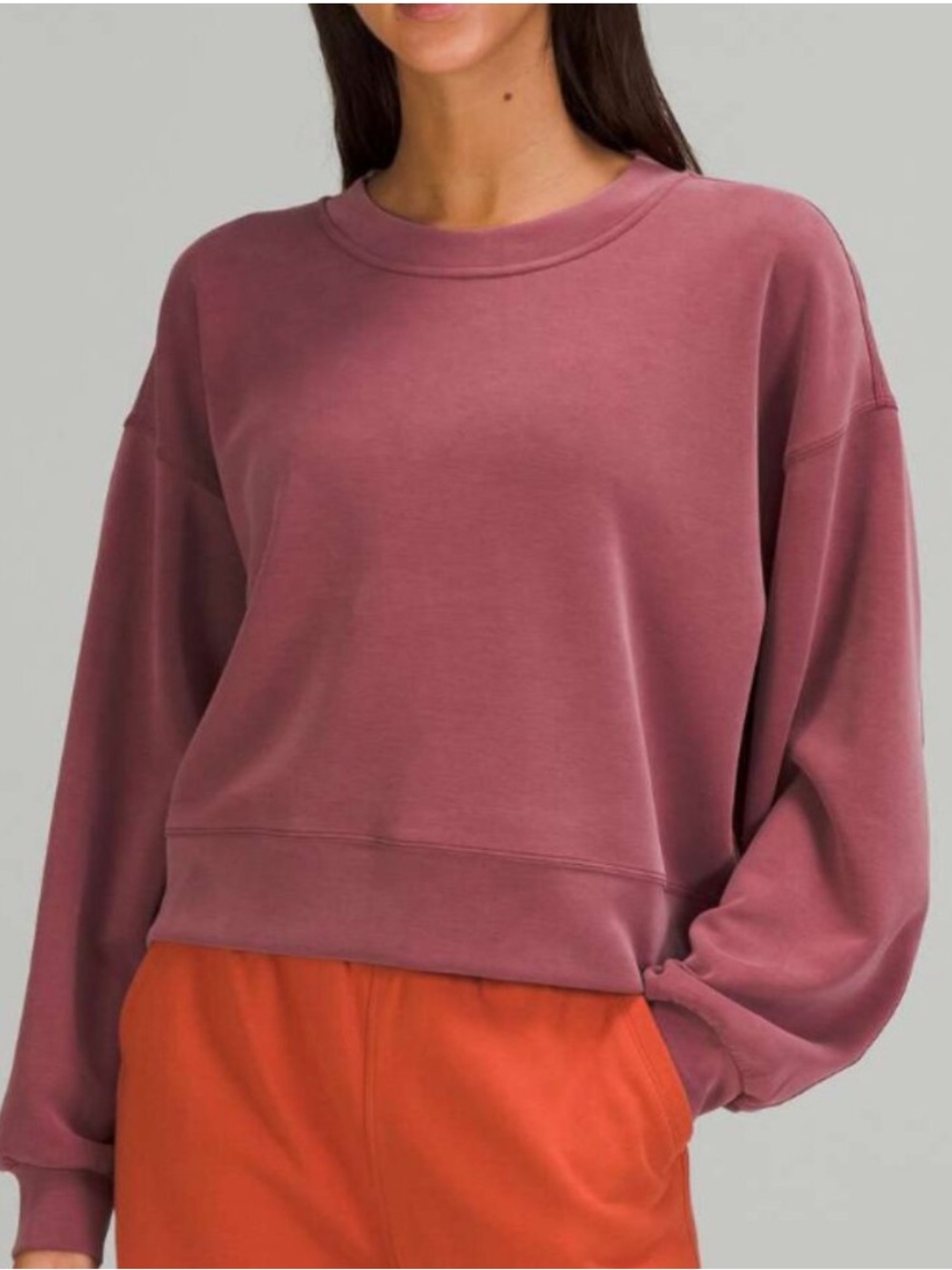MINT Lululemon Perfectly Oversized Cropped Crew *Softstreme in Mulled Wine 8 med